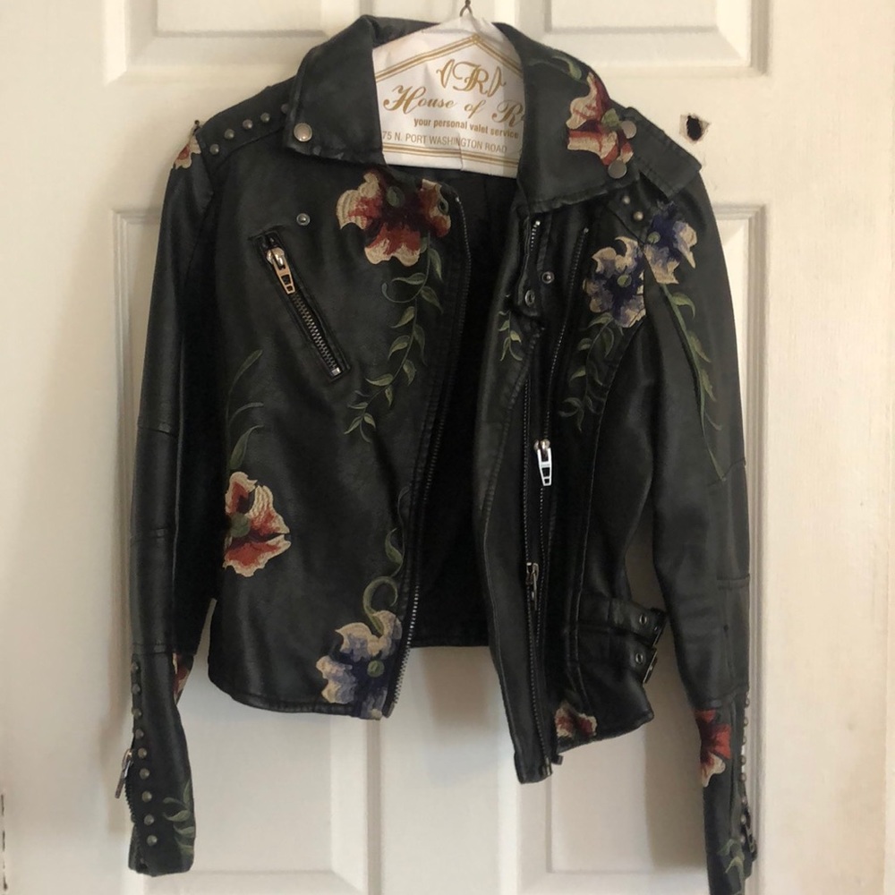 Blank denim flower pleather jacket size XS